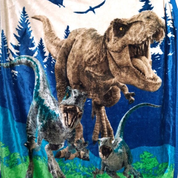 Jurassic World Dominion T-Rex Dinosaur Throw Blanket 48” X 36” - Picture 3 of 6